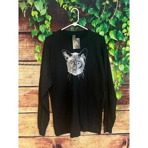 Siamese Cat Kitty Long Sleeve Shirt Heavy Cotton Black White Halloween Unisex L